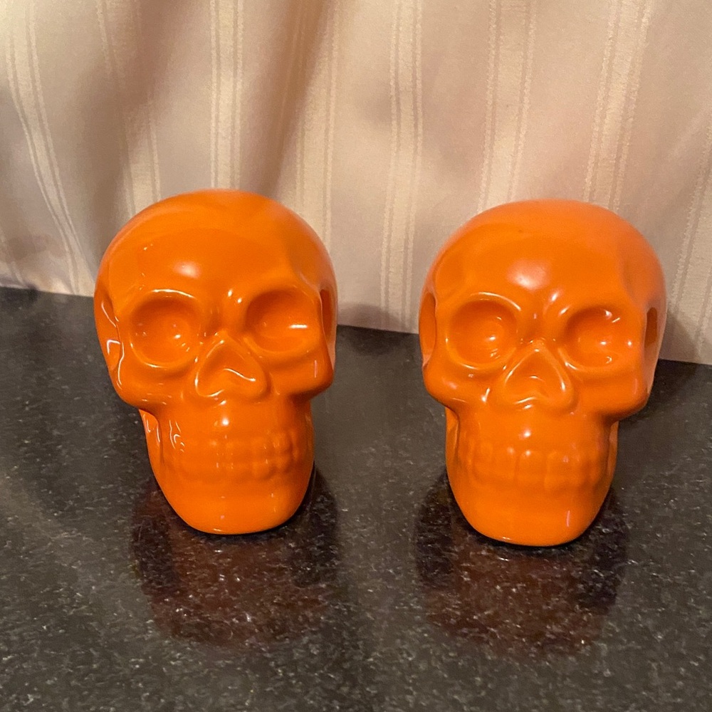 Orange Ceramic Skull Set of 2